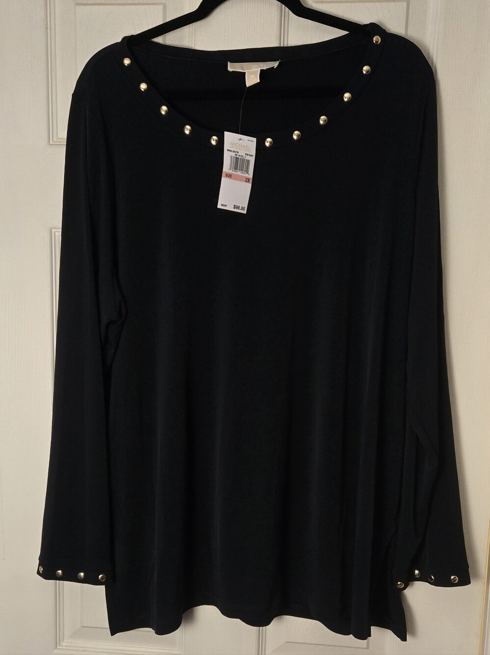 Michael Kors Navy Long-Sleeve Top with Gold Stud Accents